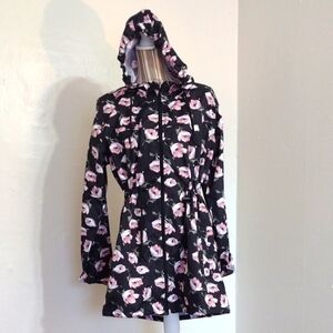 Colloseum Black Floral Hooded Lightweight Long Jacket Size L/XL